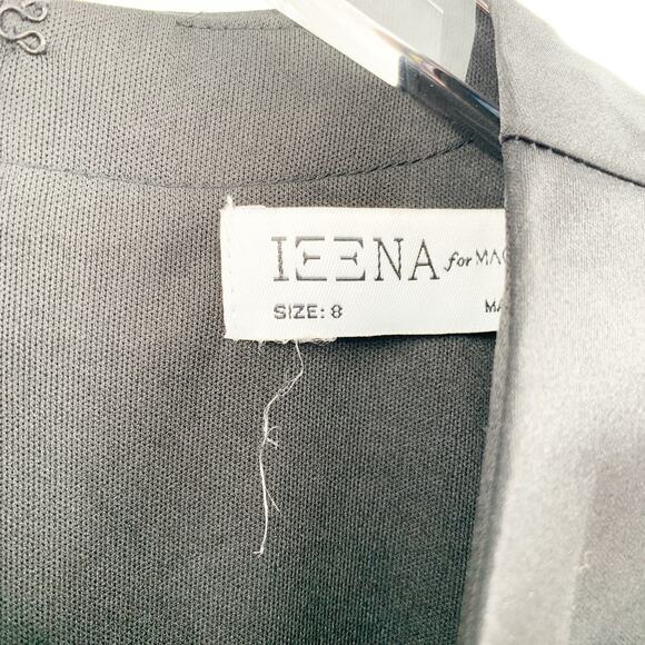 MAC DUGGAL Dress Size 8 Mini Dress NEW Black Beaded Fringe Hem Silver Puff Slv - Picture 4 of 9